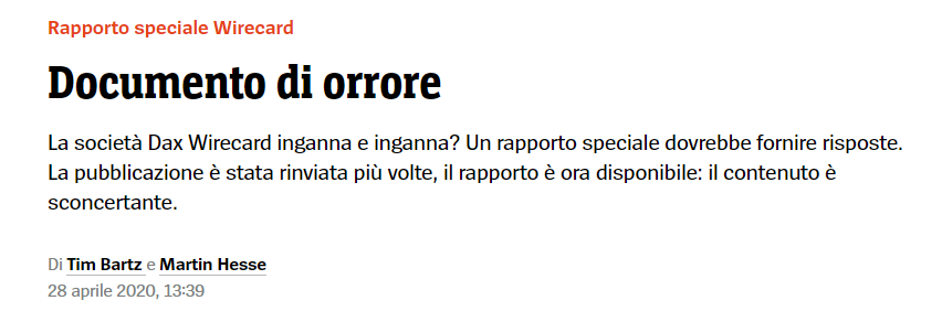 Wirecard - Federcontribuenti: ''anomalie criminali su Wirecard dallo scorso ottobre''  Dopo Wirecard 26 milioni di consumatori italiani temono di perdere i propri soldi.