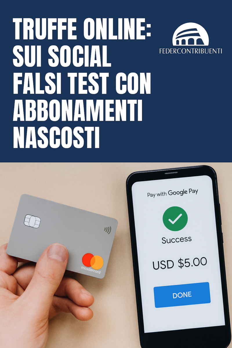 Truffe online:  Federcontribuenti, sui social falsi test con abbonamenti nascosti