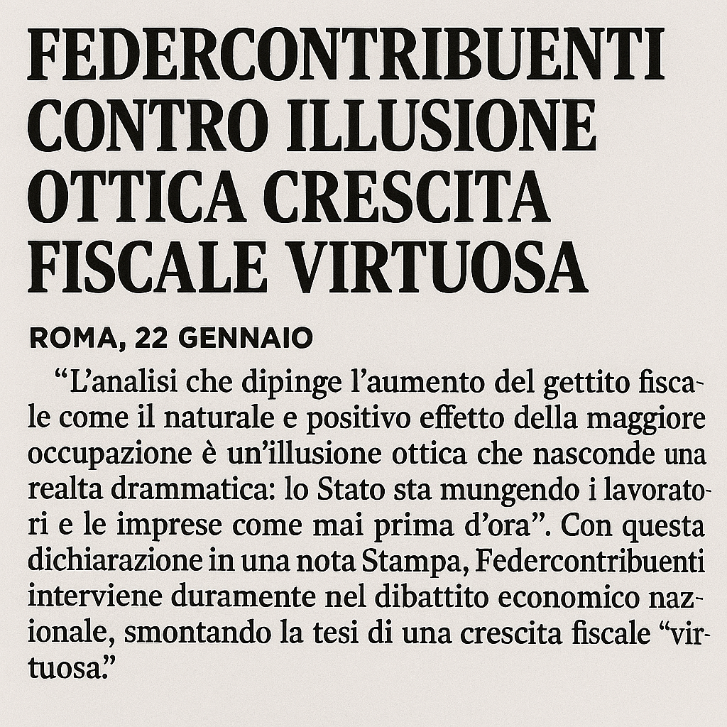 FEDERCONTRIBUENTI CONTRO CGIA DI MESTRE, ILLUSIONE OTTICA CRESCITA FISCALE VIRTUOSA