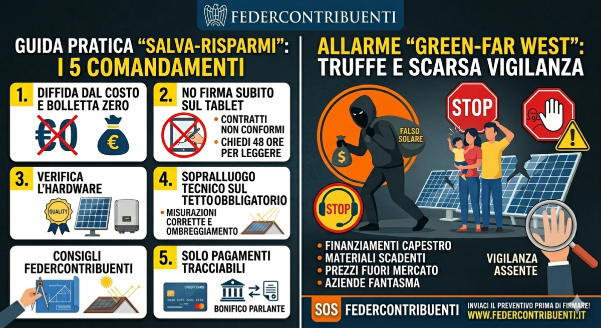 FOTOVOLTAICO: FEDERCONTRIBUENTI LANCIA L’ALLARME SUL 