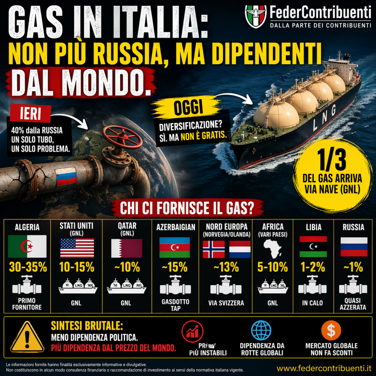 GAS IN ITALIA: DA DIPENDENZA SINGOLA A MERCATO GLOBALE