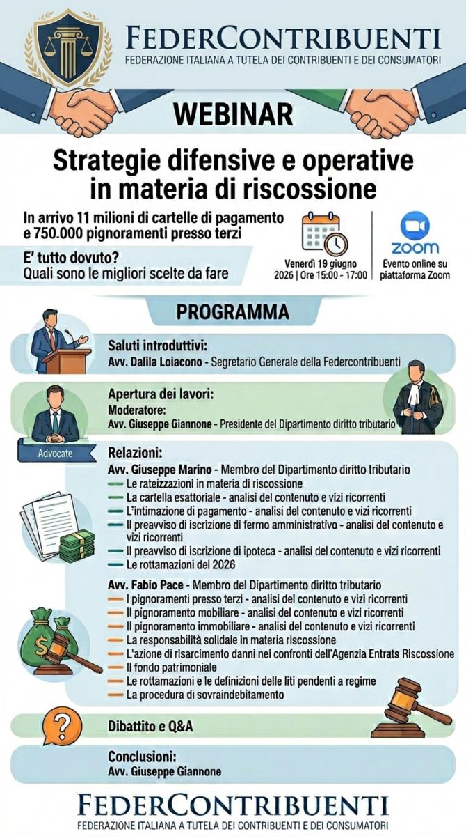  Invito al Webinar: Strategie difensive e operative in materia di riscossione