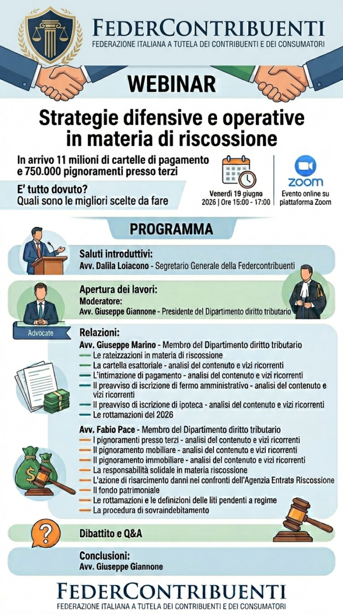  Invito al Webinar: Strategie difensive e operative in materia di riscossione