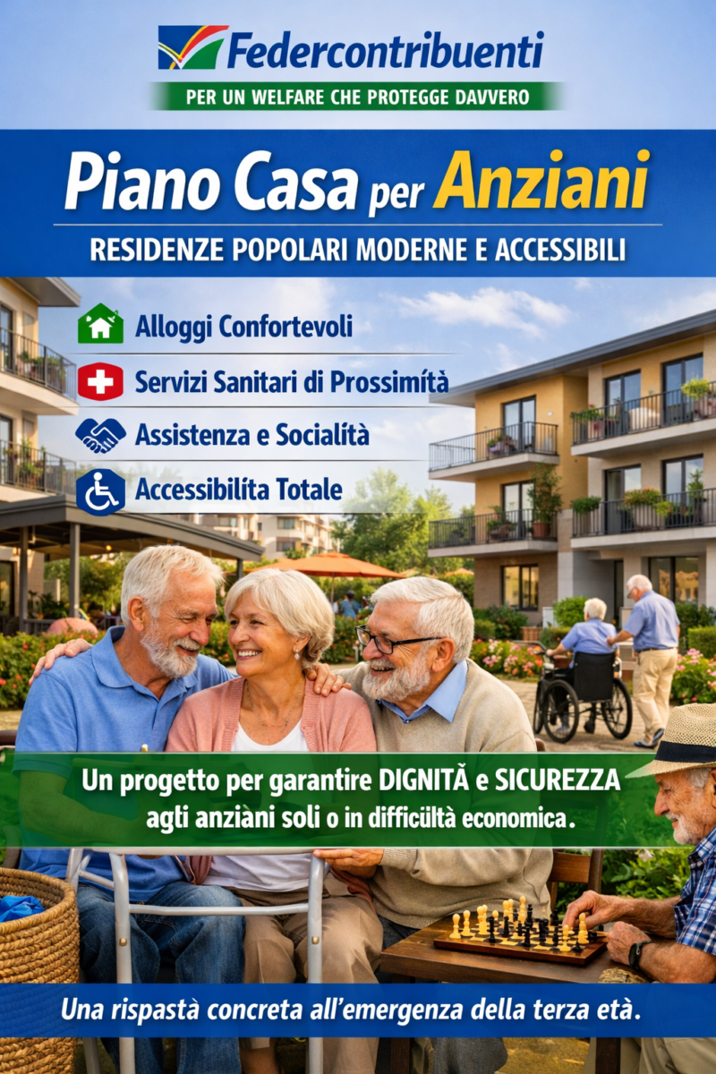 CASA: 5 MLN ANZIANI POVERI, PIANO NAZIONALE PER COSTRUIRE RESIDENZE POPOLARI